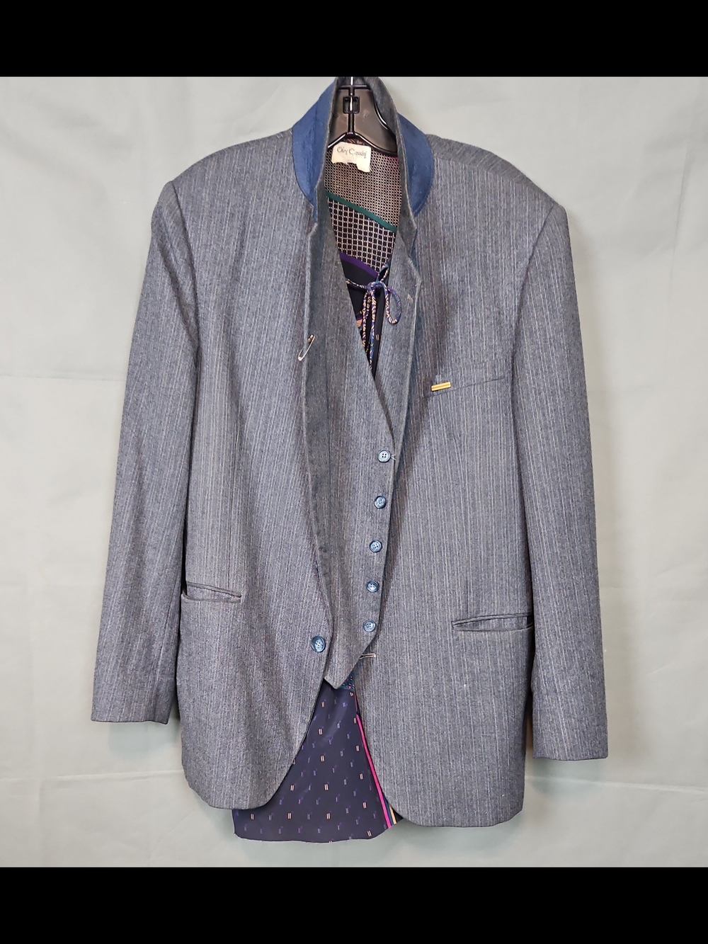Classic Vintage Women's Gray Pinstripe Blazer and Vest Set